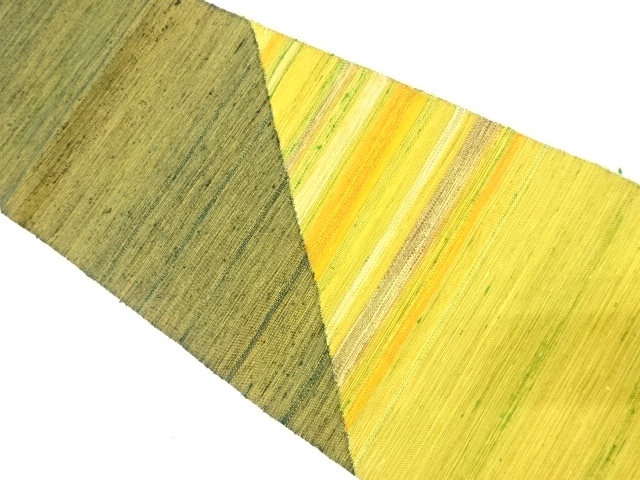 手織り紬　斜め縞模様織り出し　名古屋帯